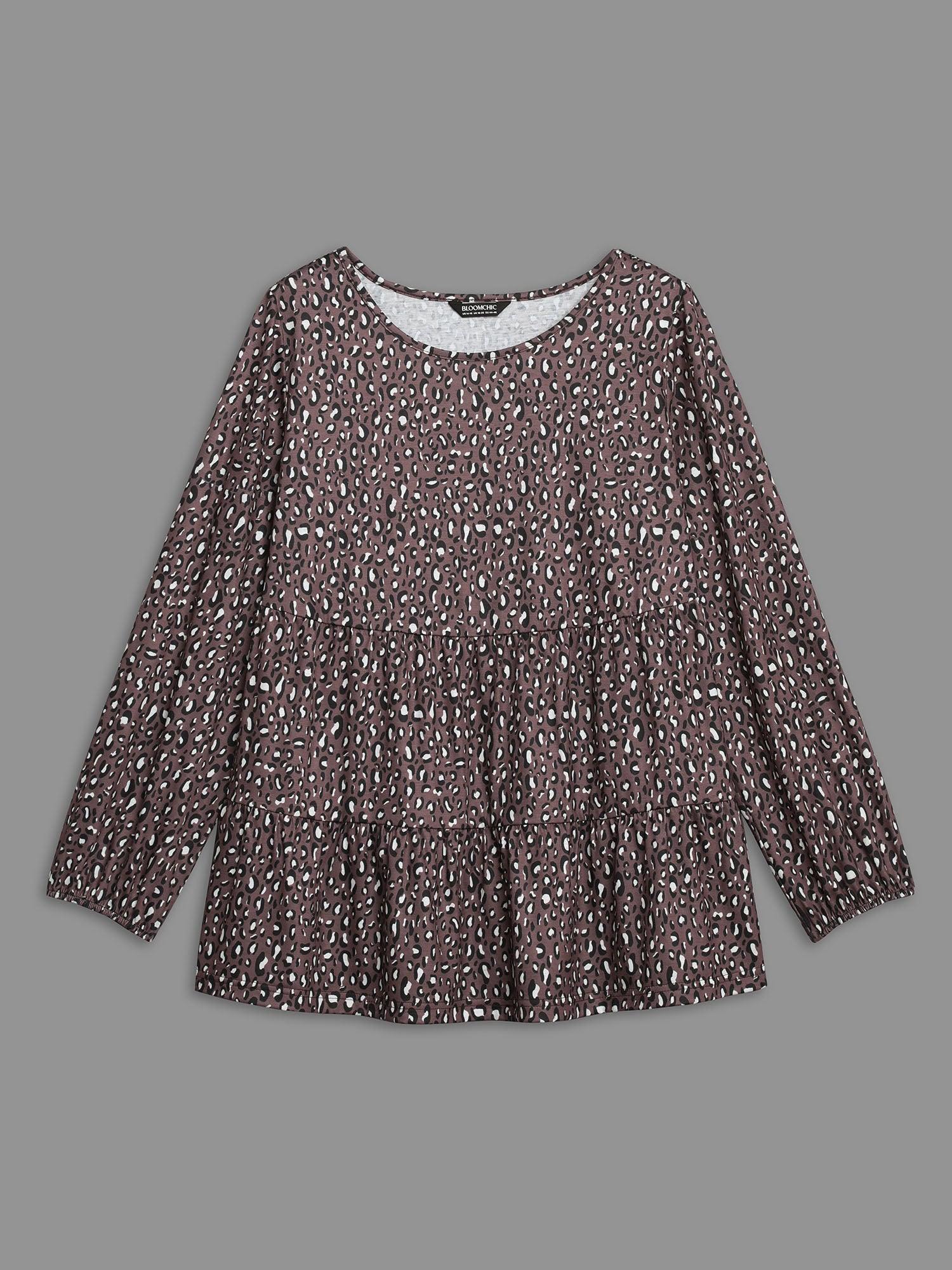 Leopard Print Ruffle Layered Hem Jersey Top