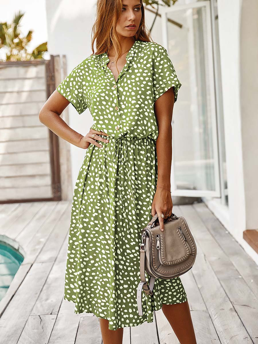 Polka Dot Short-Sleeve Dress(7 colors)