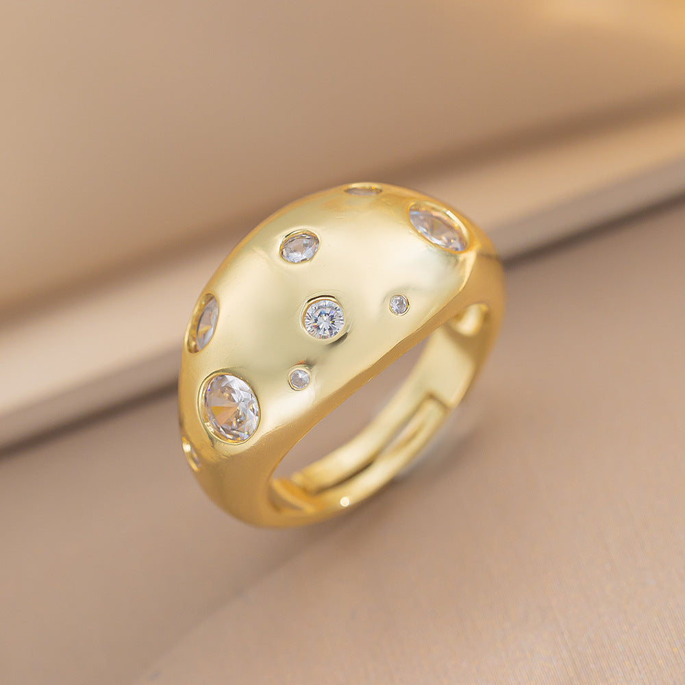 Fashionable And Versatile Personality Copper Material Inlaid Zircon Open Ring Style Versatile Women