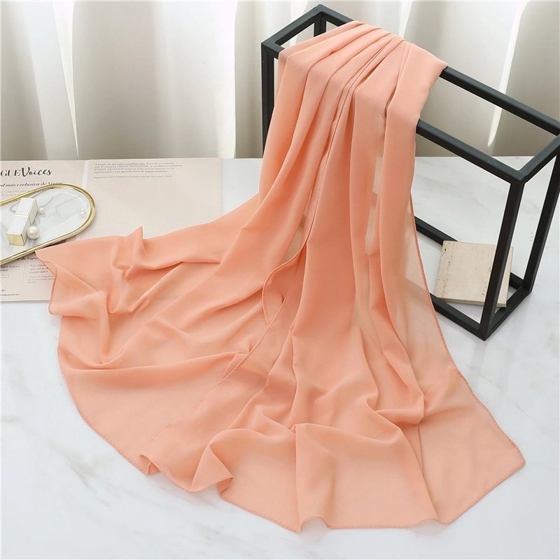 Pearl Chiffon Scarf Solid Color Rectangular Scarf Women's Shawl Basic Scarf