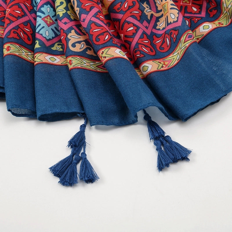 Women's Retro Color Block Polyester Printing Scarf