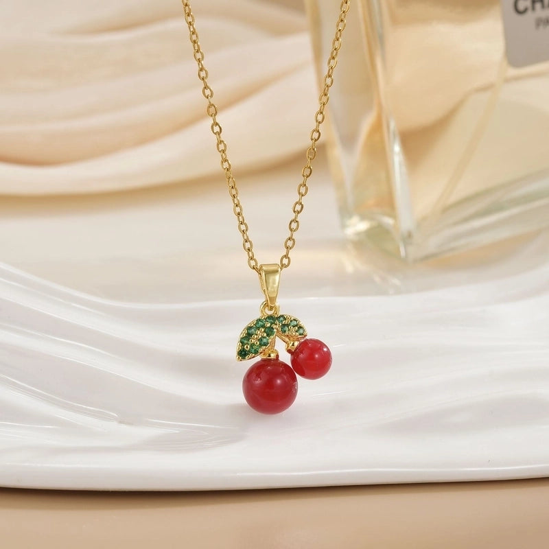 Minimalist Cherry Titanium Steel Plating Pendant Necklace