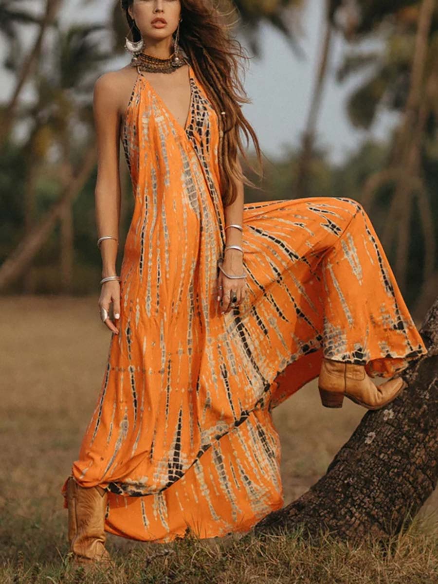 V-Neck Printed Camisole Dress