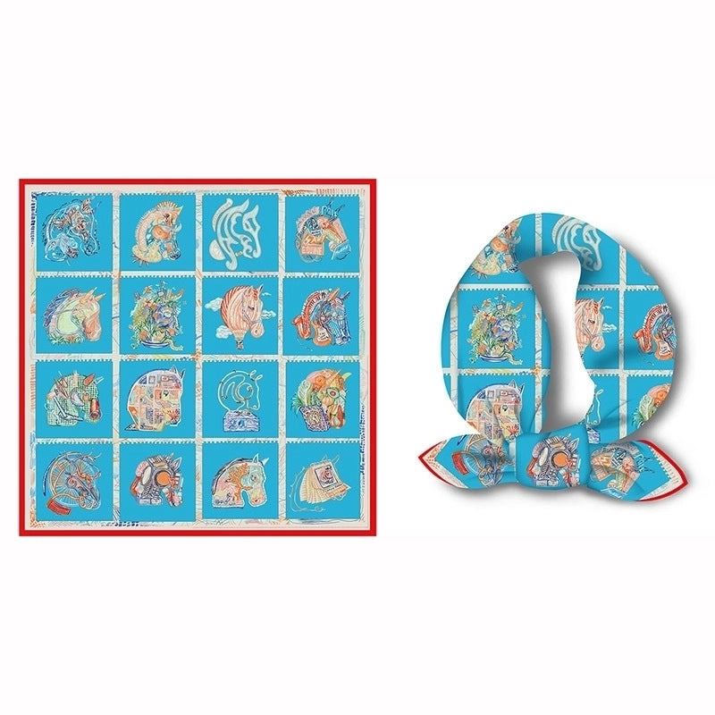 Women's Sweet Color Block Satin Printing Silk Scarf