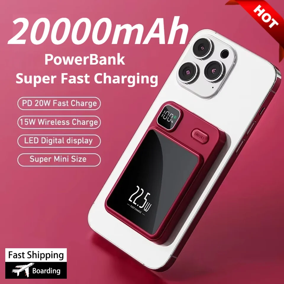 Magnetic Wireless 20000mAh Power Bank Portable External Battery for IPhone 16 15 14 13 Samsung S24 Xiaomi Fast Charge Powerbank