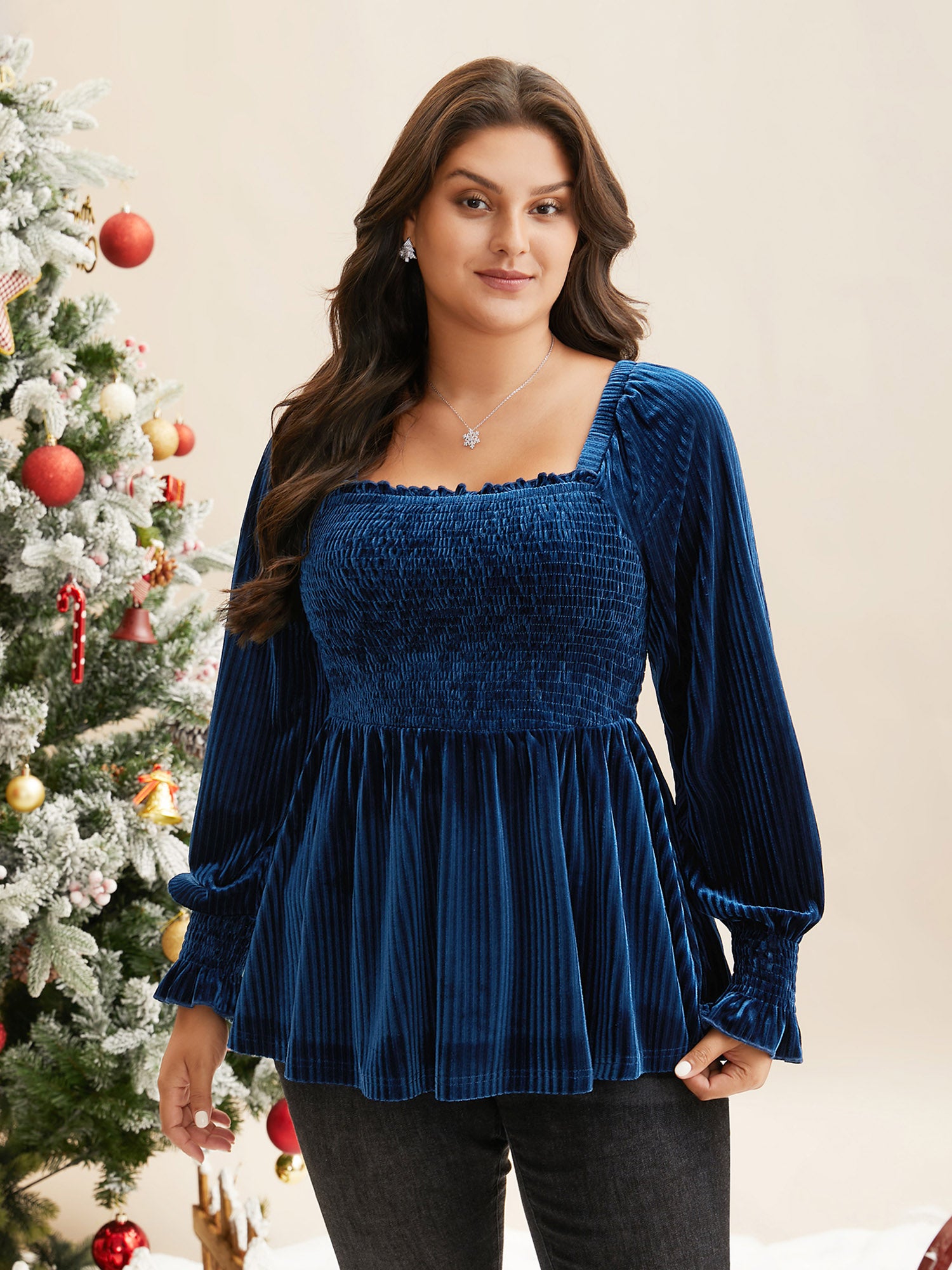 Velvet Smocked Bodice Jersey Top