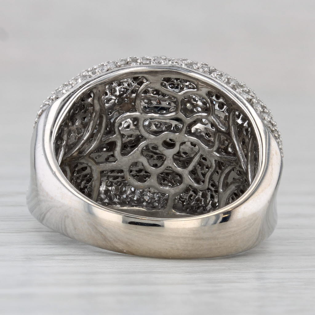 1.25ctw Pave Diamond Ring 14k White Gold Size 8 Contoured Cocktail