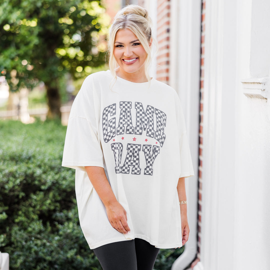 Ready For Game Day Boyfriend Tee. Ivory