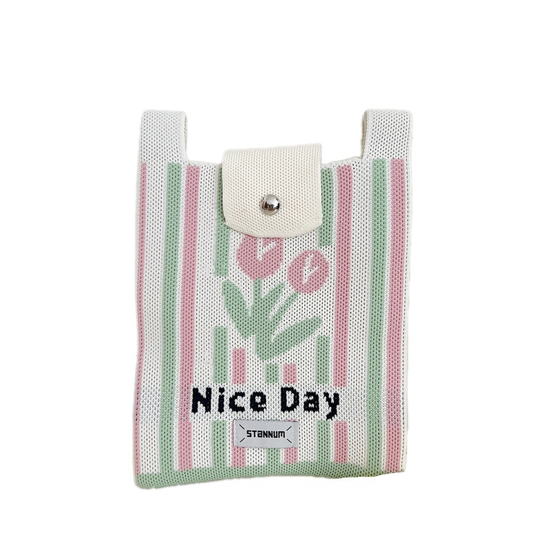 Women's Small Polyester Cartoon Letter Flower Cute Square Flip Cover Bucket Bag