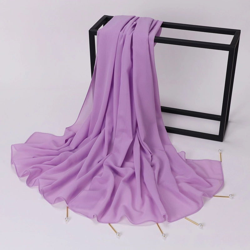 Women's Casual Elegant Sweet Solid Color Chiffon Hijab
