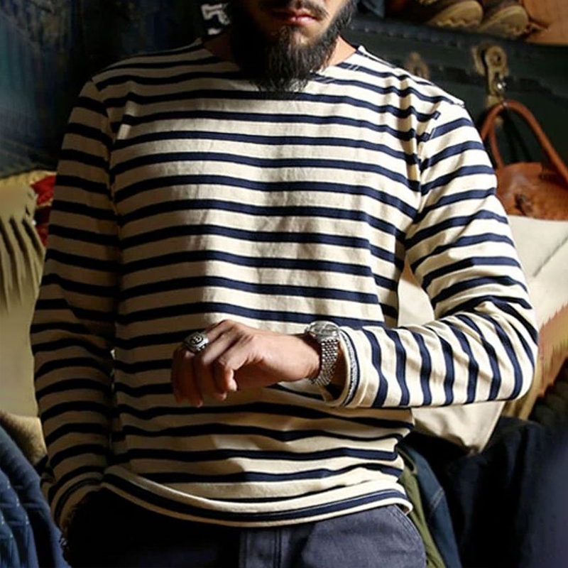 French Sailor Breton Stripe Boat Neck Casual T-shirt