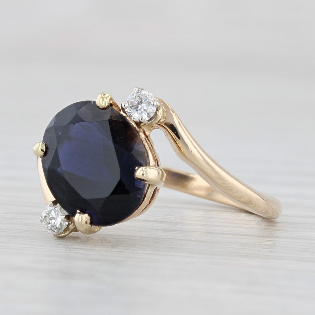 2.42ctw Blue Iolite Diamond Ring 14k Yellow Gold Size 6.5 Bypass