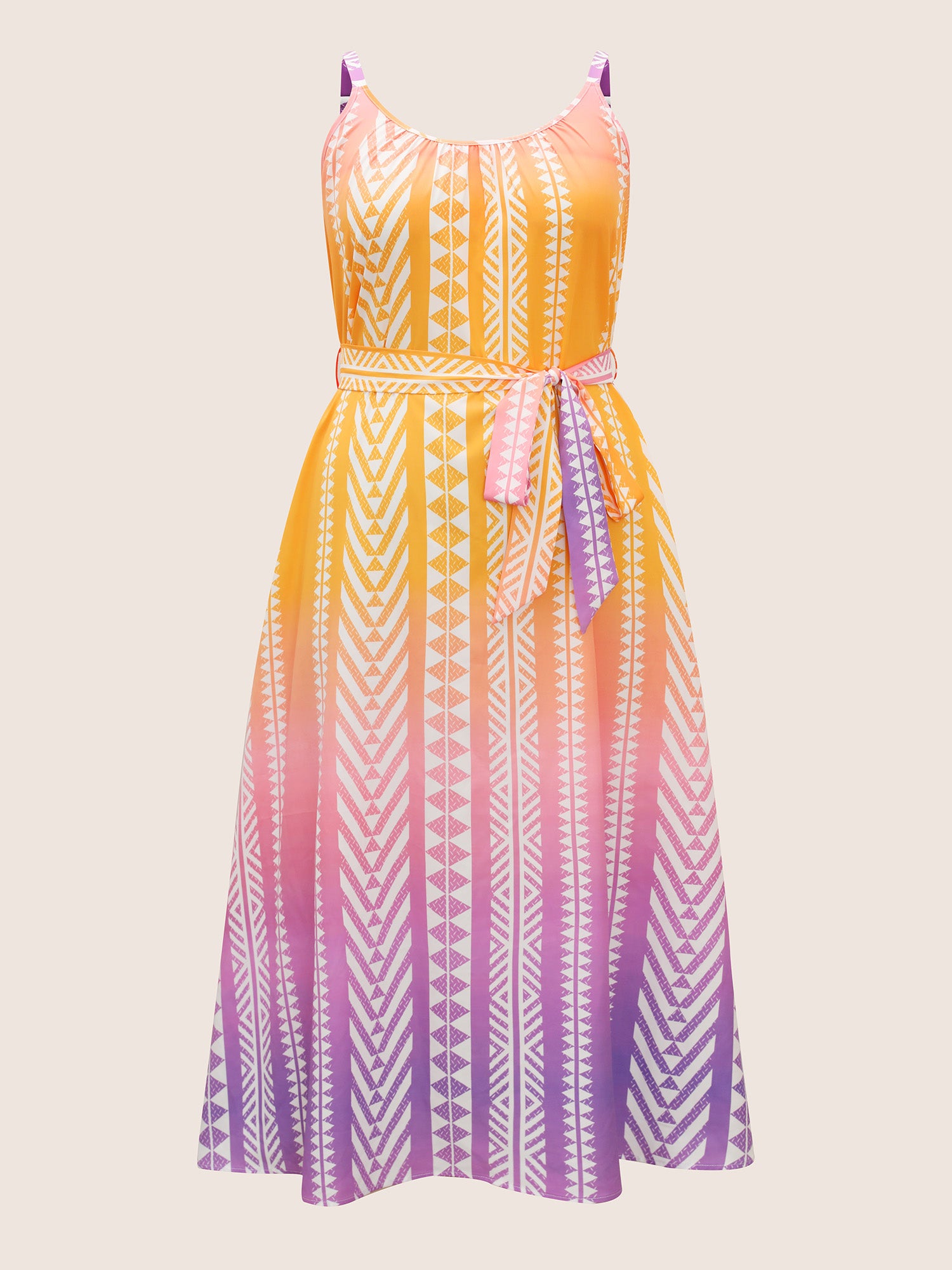 Ombre Contrast Geometric Belted Maxi Dress