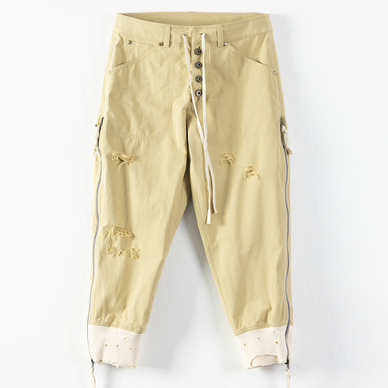 Cotton Casual Ripped Nine-Point Harem Pants