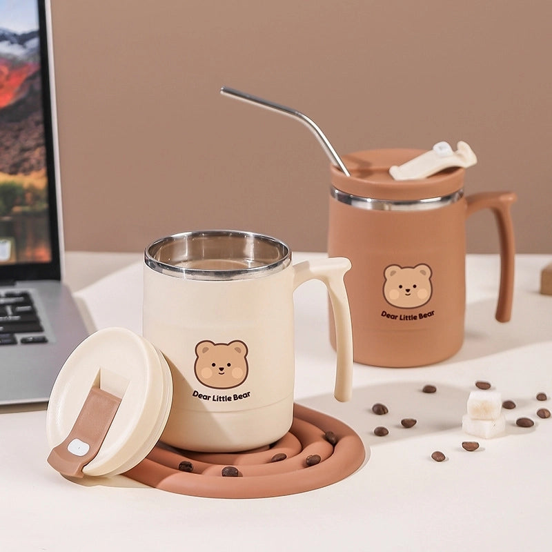 304 Stainless Steel Coffee Cup Water Cup Mug With Lid High-looking Male And Female Straw Cup With Spoon Can Be Used As LOGO