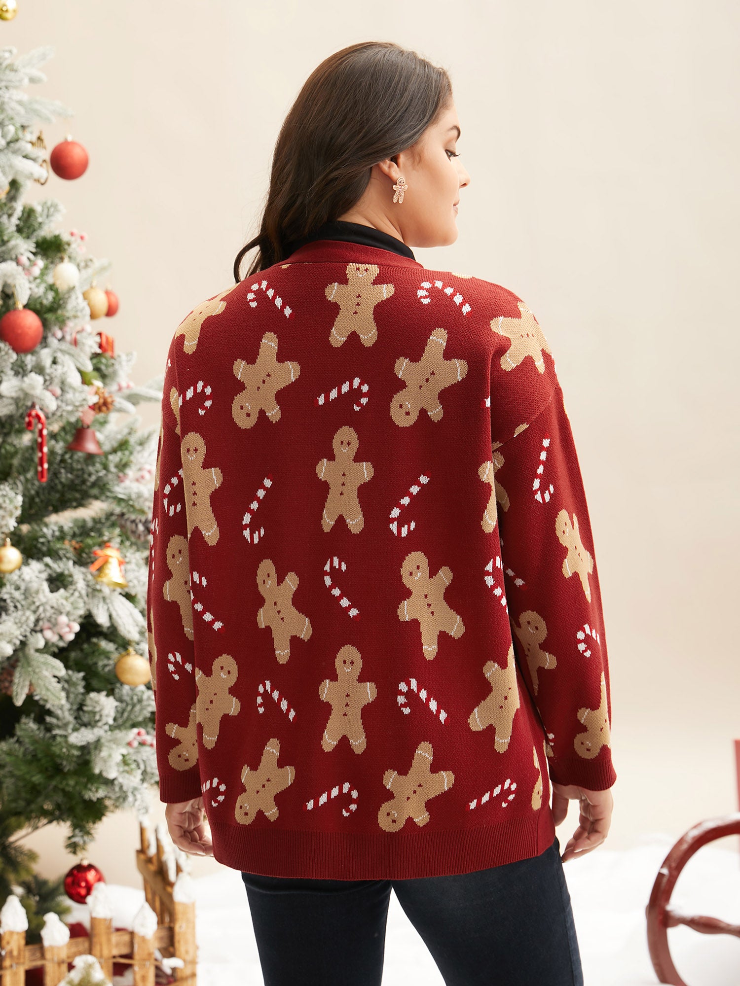 Gingerbread & Candycane Shimmering Threads Cardigan