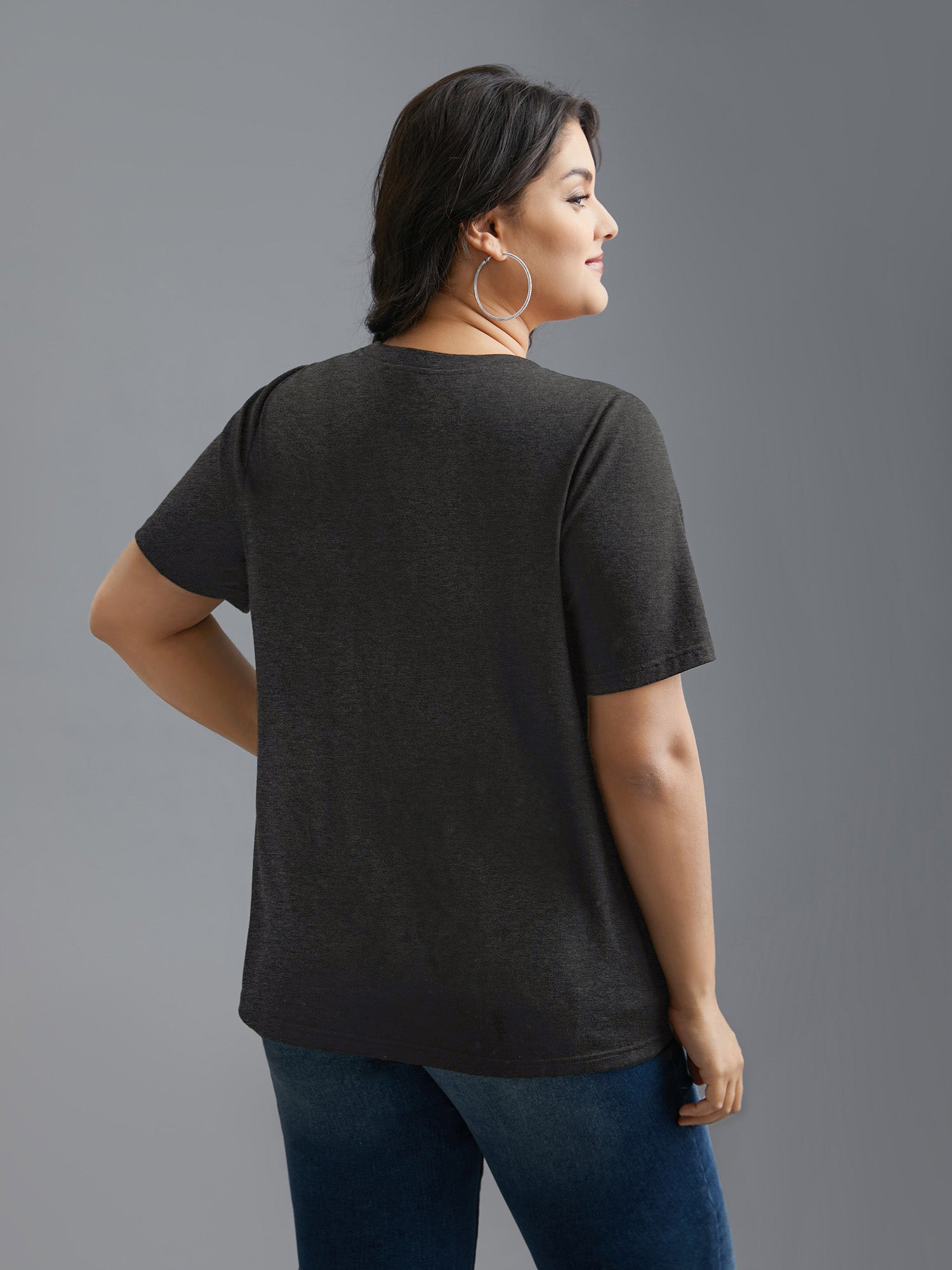 Crew Neck Rhinestone Heart T-Shirt