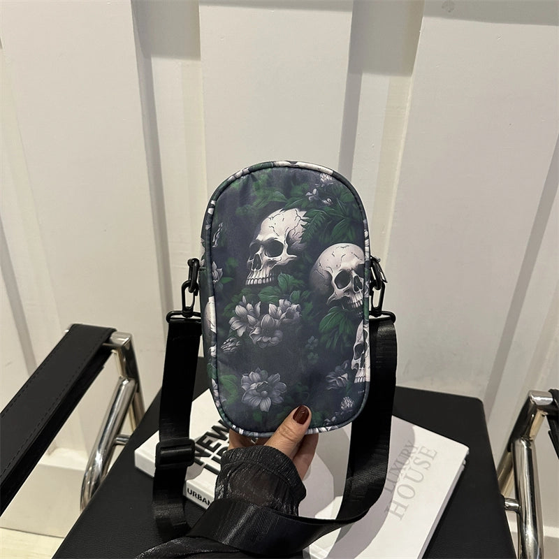 Halloween Women's Oxford Cloth Color Block Skull Streetwear Square Zipper Shoulder Bag Crossbody Bag