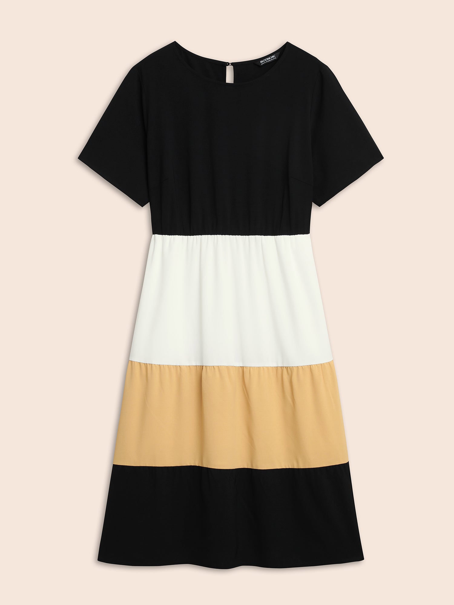 Contrast Belted Pocket Layered Hem Dolman Sleeve Dress