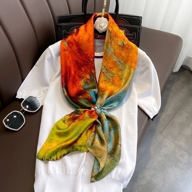 90cm Square Scarf Birch Simulation Silk Scarf Trend Ladies Silk Scarf