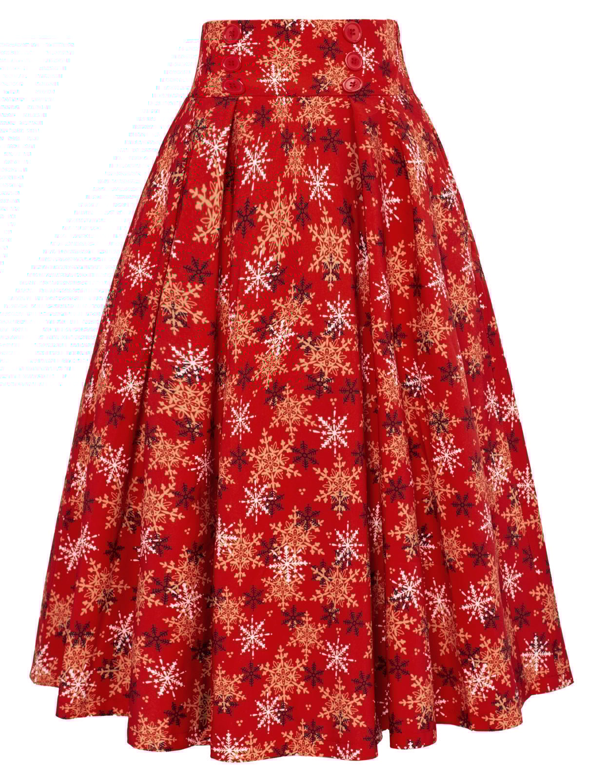 Strawberry Patterns Pleated Buttons Decorated Elastic Waist High Waist Swing A-Line Skirt with Pockets
