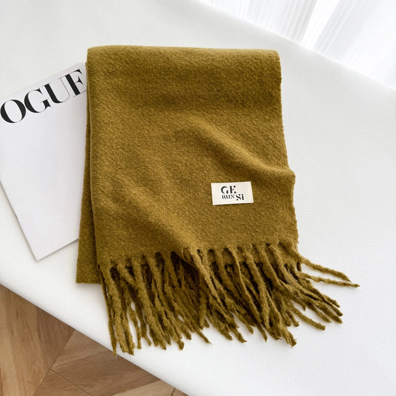 Women's Minimalist Solid Color Imitation Cashmere Tassel Scarf