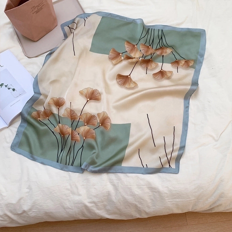 Women's Elegant Business Color Block Ginkgo Leaf Polyester Printing Silk Scarves