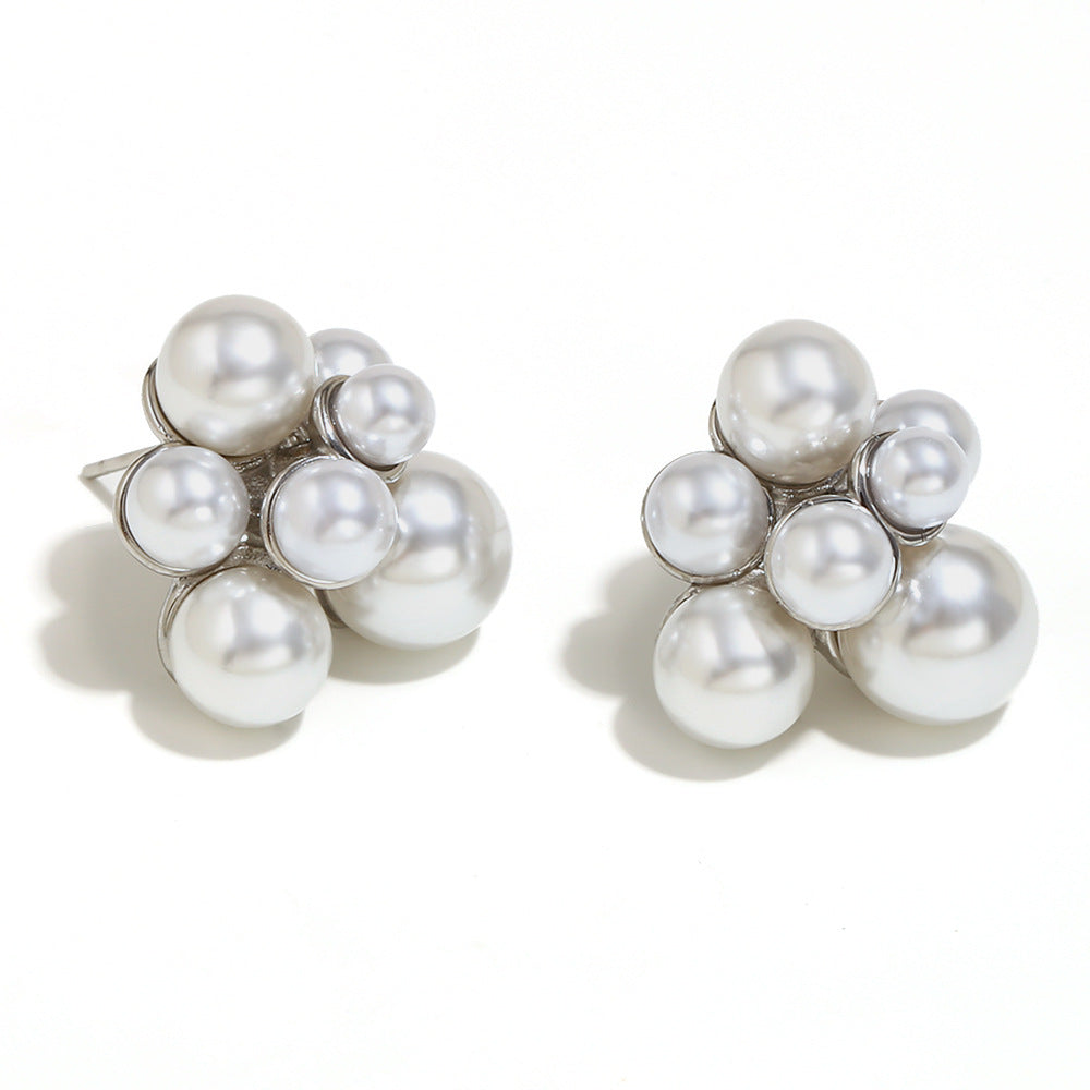 Fashion Geometric Pearl Black Onyx Eye Earrings Stainless Steel 18K Gold Plated Twisted Cross Earrings