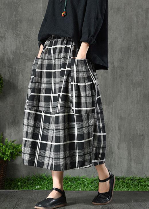 Vintage Black Plaid Pockets Patchwork A Line Fall Skirts