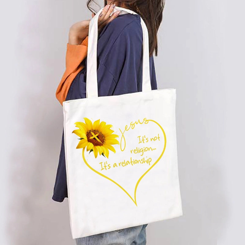 Unisex Large Canvas Letter Basic Classic Style Square Open Canvas Bag