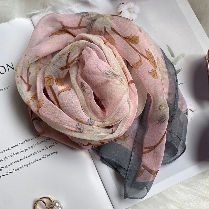 Women's Elegant Minimalist Flower Georgette Silk Scarf