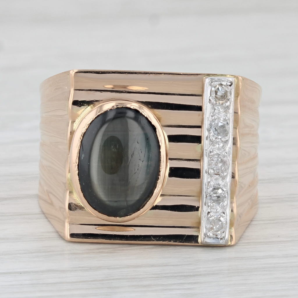 Vintage Black Star Sapphire Diamond Ring 18k Rose Gold Size 10.75 Men's