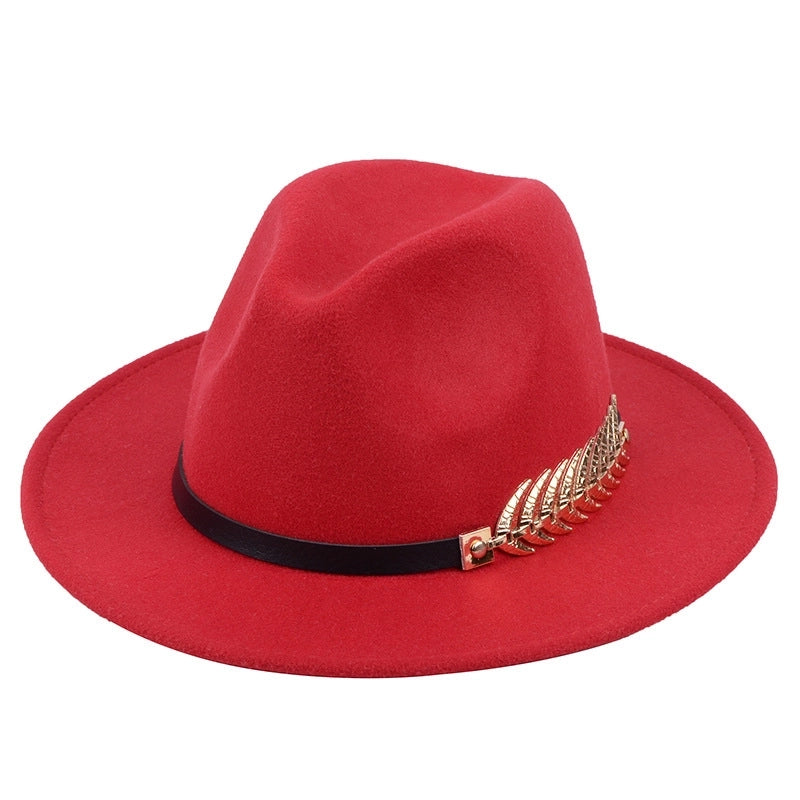 Metal Leaf Women's Woolen Hat Jazz Hat Autumn And Winter British Retro Top Hat Women