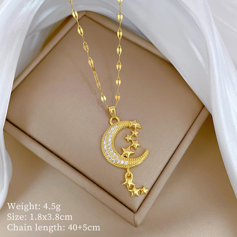 Minimalist Geometric Titanium Steel Diamond Inlay Necklaces