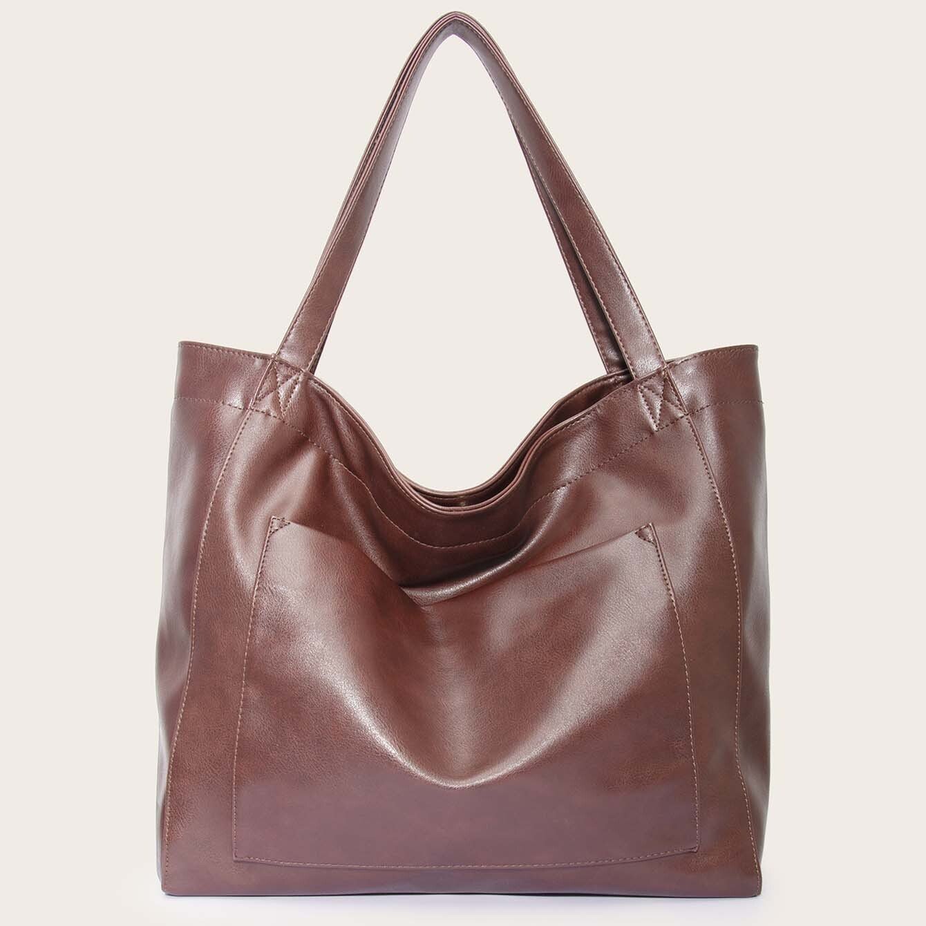 Women's Large Soft Leather Tote Bag With Pocket