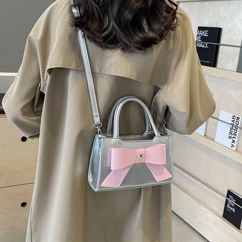 Women's Medium Pu Leather Bow Knot Cute Zipper Handbag