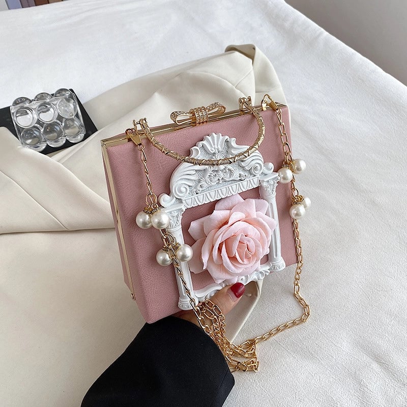 Women's Small Pu Leather Floral Vintage Style Streetwear Square Lock Clasp Square Bag