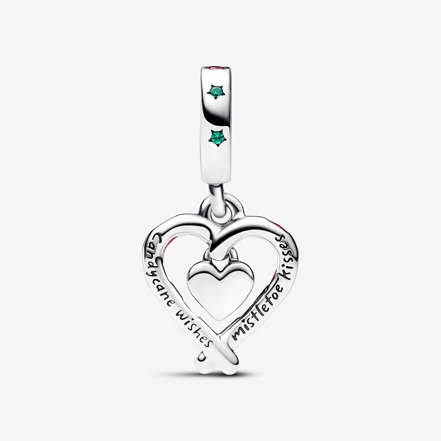 Double Candy Cane Heart Christmas Dangle Pandora Charm