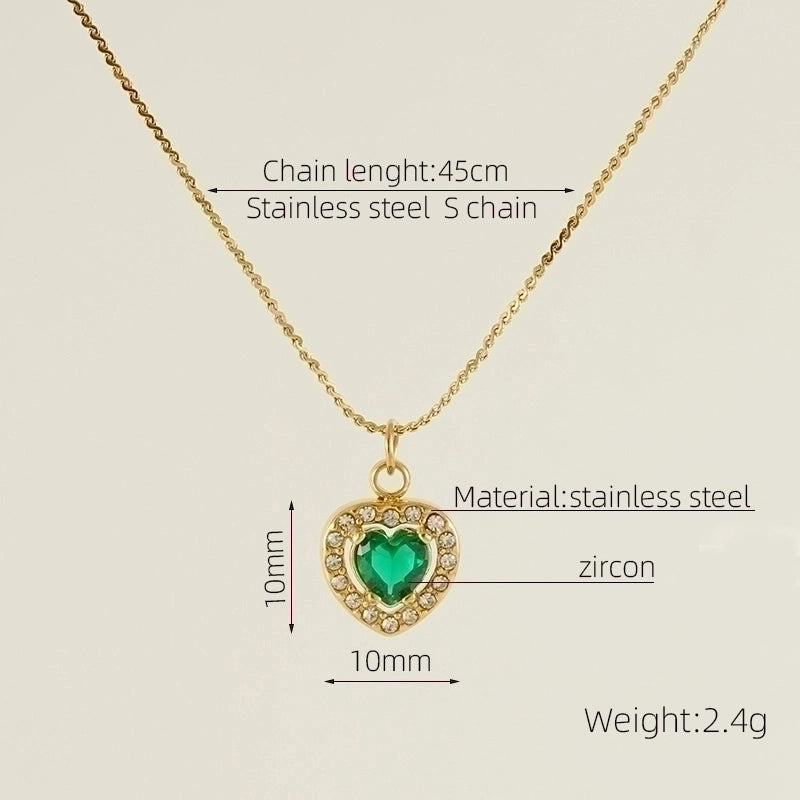 Stainless Steel 18K Gold Plated Glam Shiny Plating Inlay Sun Water Droplets Heart Shape Zircon Pendant Necklace