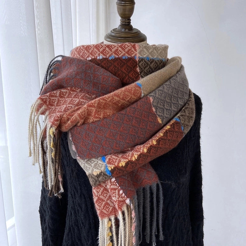 Women's Minimalist Color Block Imitation Cashmere Tassel Scarf