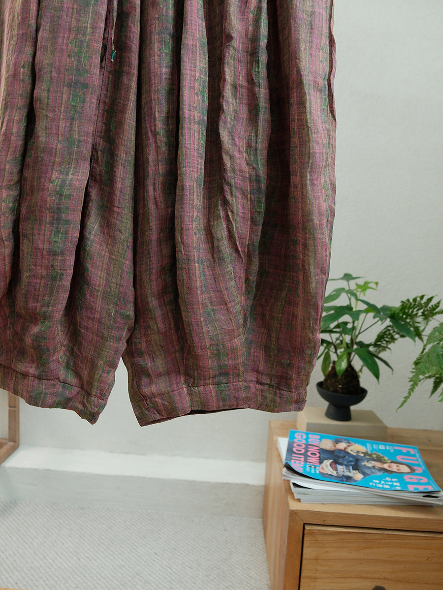 Women Summer Vintage Pure Color Ramie Harem Pants