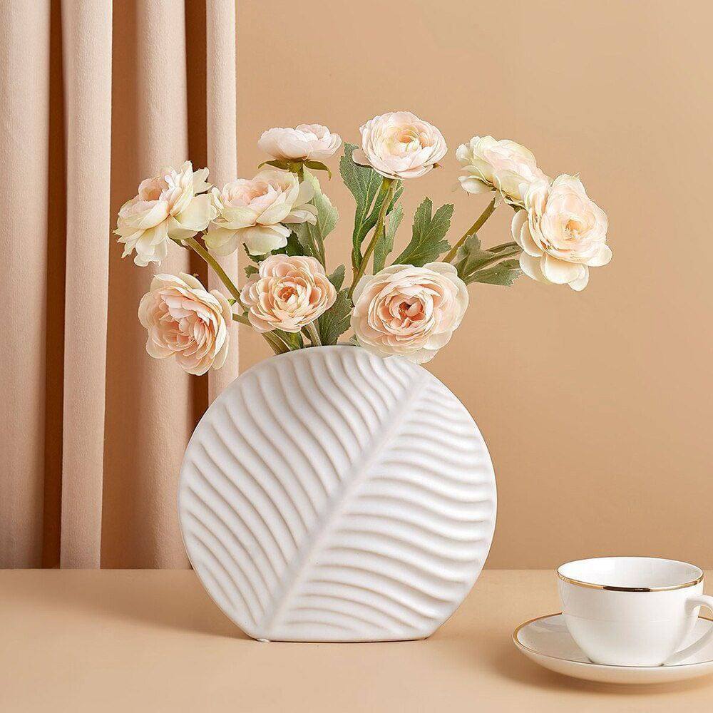 Leaf Slim Ceramic Vase - White