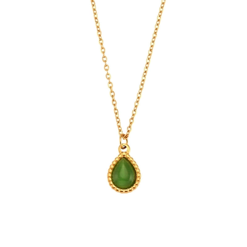 Retro Water Droplets 304 Stainless Steel Opal 18K Gold Plated Plating Pendant Necklace