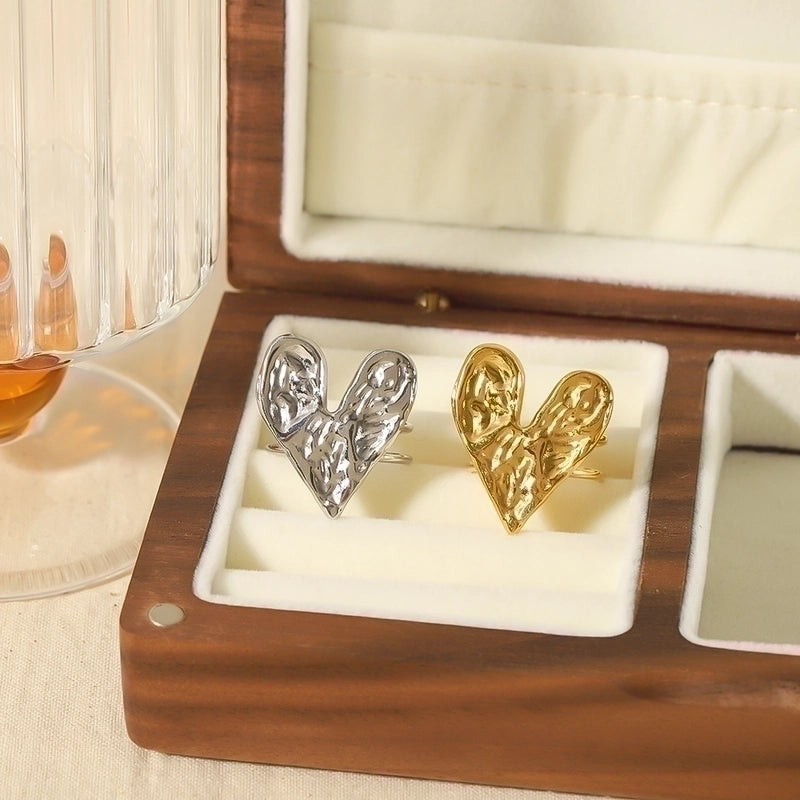 Elegant Minimalist Heart Shape Stainless Steel Plating 18k Gold Plated Rings Necklace