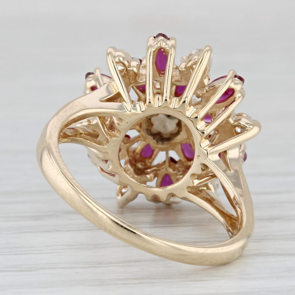 1.79ctw Ruby Diamond Cluster Flower Ring 14k Yellow Gold Size 8 Cocktail