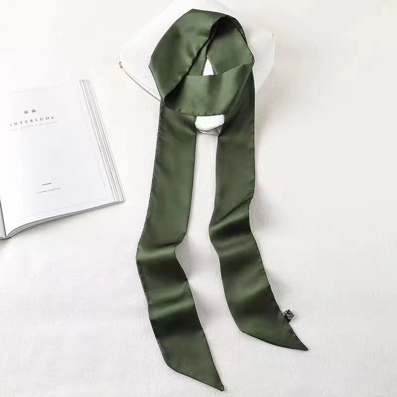 Solid Color Slender Narrow Silk Scarf Ribbon Tie Bag Handle Silk Scarf Tie Hair Small Ribbon Decoration Scarf Hair Belt Scarf