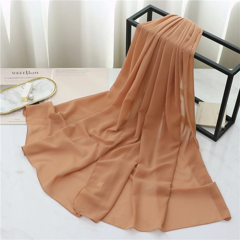 Pearl Chiffon Scarf Solid Color Rectangular Scarf Women's Shawl Basic Scarf