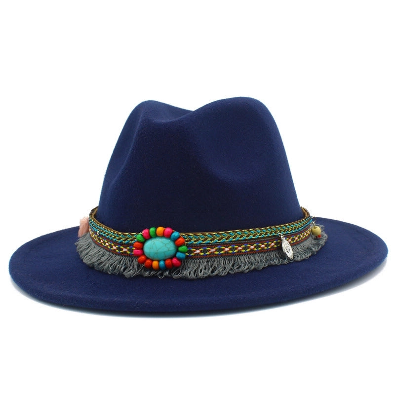 Lightweight New Jazz Hat Men's And Women's Retro Ethnic Style Top Hat Woolen Gentleman Hat Felt Hat