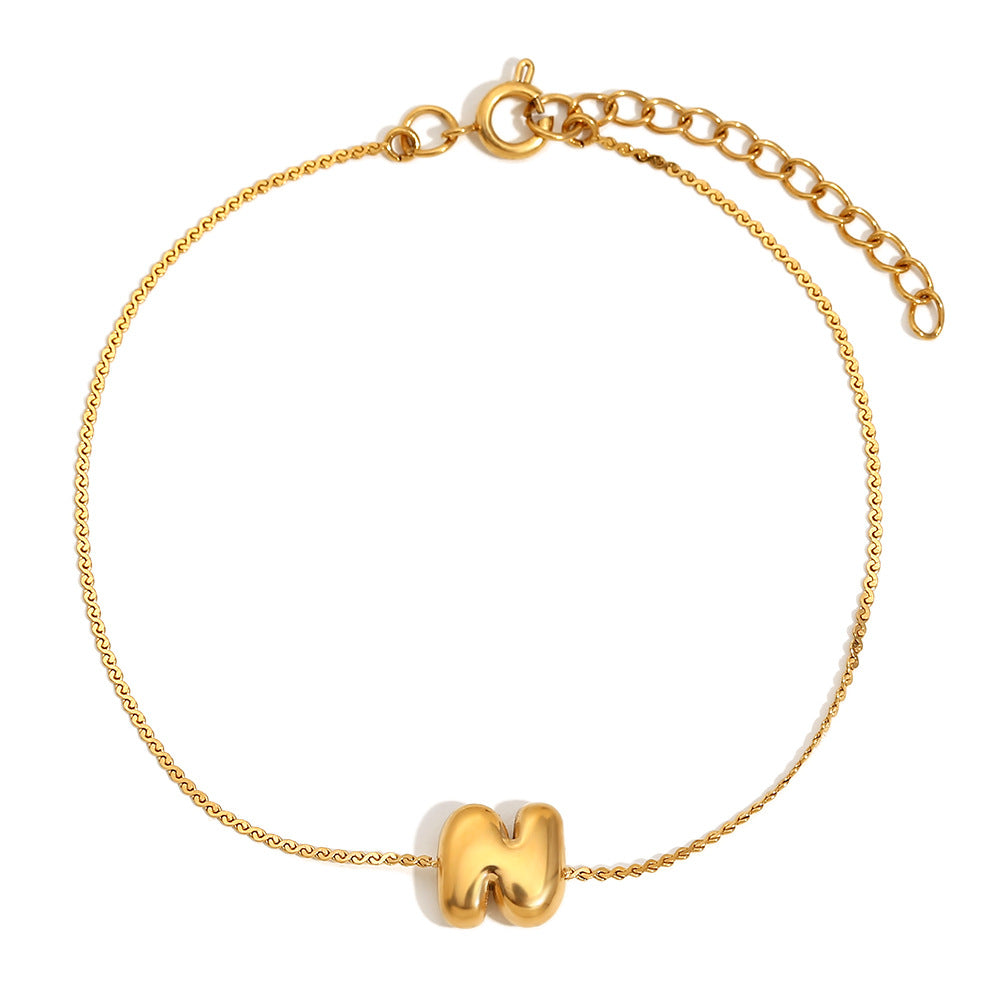 Fashionable Niche Personality Hot Style Simple Hand Jewelry Stainless Steel Plated 18K Gold Bubble Letter S Chain Bracelet
