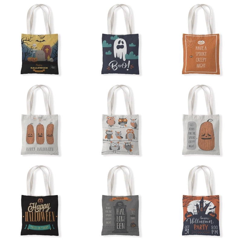 Halloween Unisex Medium Canvas Pumpkin Letter Elegant Streetwear Square Open Canvas Bag